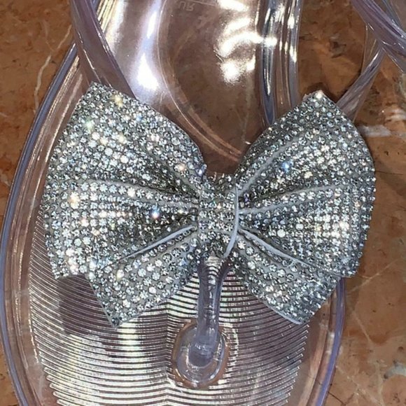Rhinestone Bow Jelly Flat Sandals - Picture 2 of 2